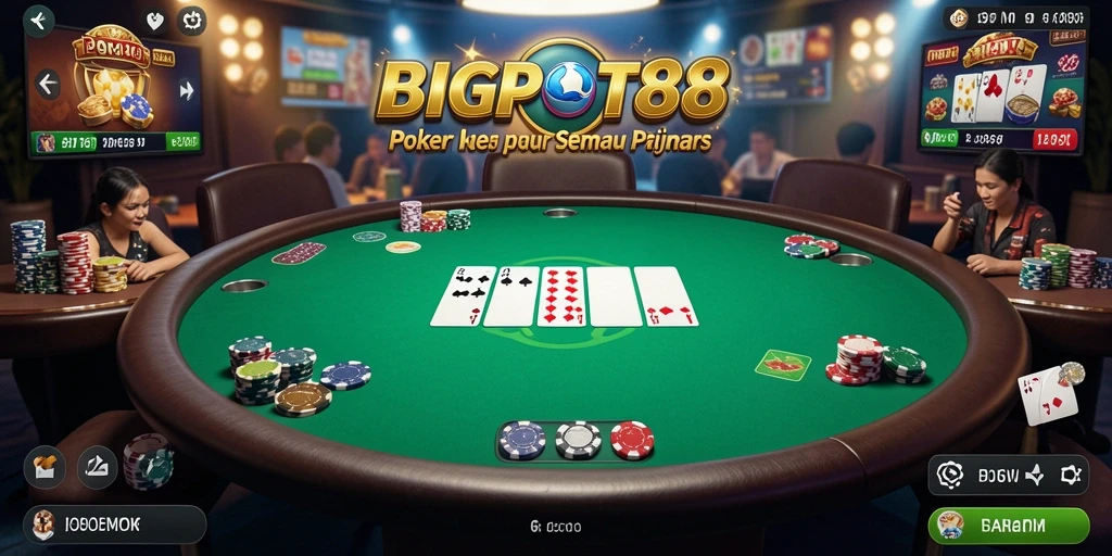 Screenshot gameplay BIGPOT88 menampilkan aksi seru poker nyata.