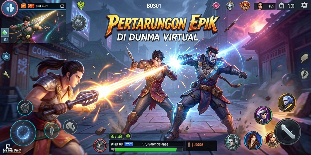 Tampilan gameplay BOS01 dengan pertarungan seru dan karakter unik.