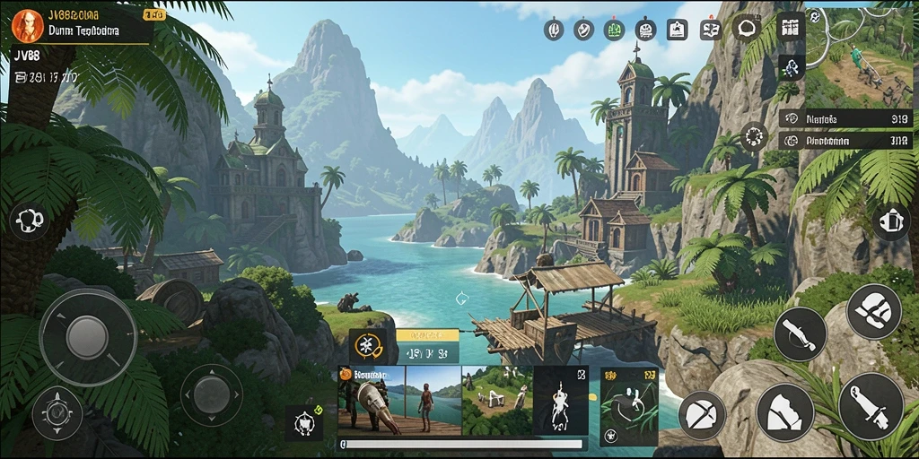 Screenshot gameplay JV88 menampilkan karakter menjelajahi dunia terbuka yang luas.