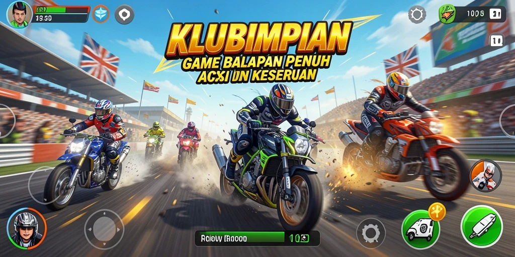 Screenshot gameplay KLUBIMPIAN menampilkan mobil balap beraksi di lintasan.