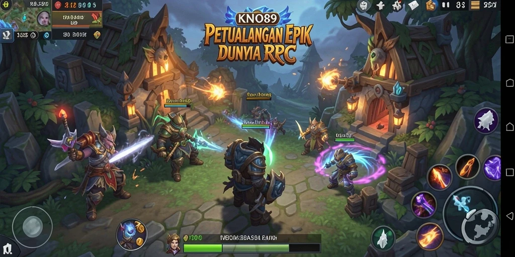 Screenshot KNO89 menampilkan pertempuran epik dalam game RPG.