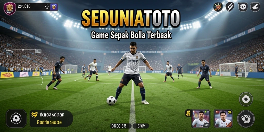 Tampilan gameplay SEDUNIATOTO yang mengesankan dalam pertandingan sepak bola.