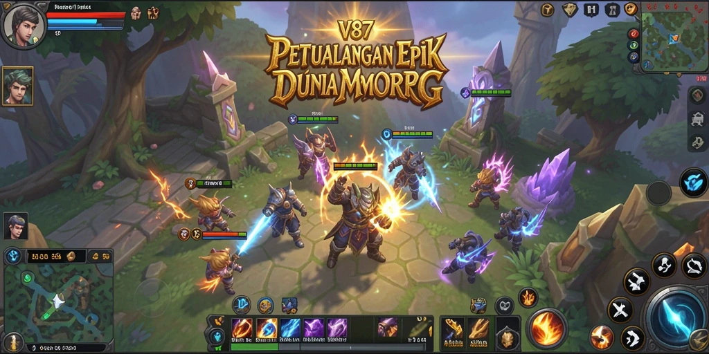 Screenshot gameplay V87 menunjukkan aksi seru dalam dunia MMORPG.