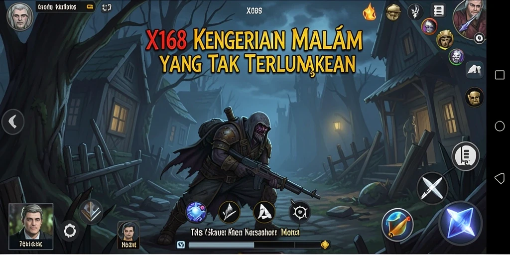 Tampilan gameplay X168 dengan suasana menakutkan dan visual yang mendalam.