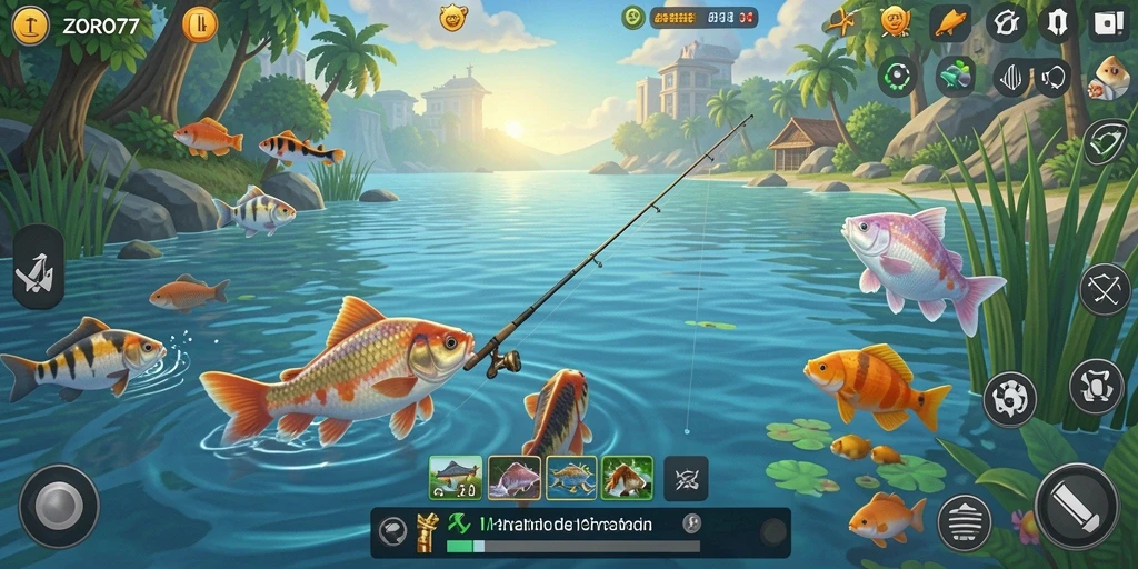 Tampilan gameplay ZORO77 yang menarik saat memancing.